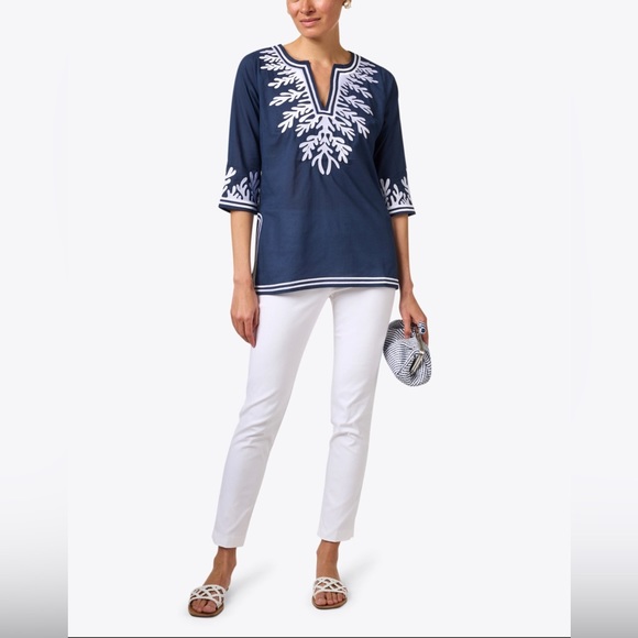 GRETCHEN SCOTT Navy Reef Embroidered Cotton Poplin Tunic XS - Picture 8 of 9
